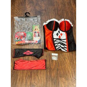 DC Comics Harley Quinn Super Villains Corset Top Costume Set Med Red & Black